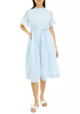 Crown & Ivy Women's Printed Button Front Dress, Blue, Medium | Belk