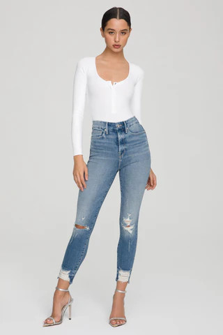 Good Waist Cropped Jeans Blue634 Super High Rise Skinny Jeans, Size 26 Plus | Good American