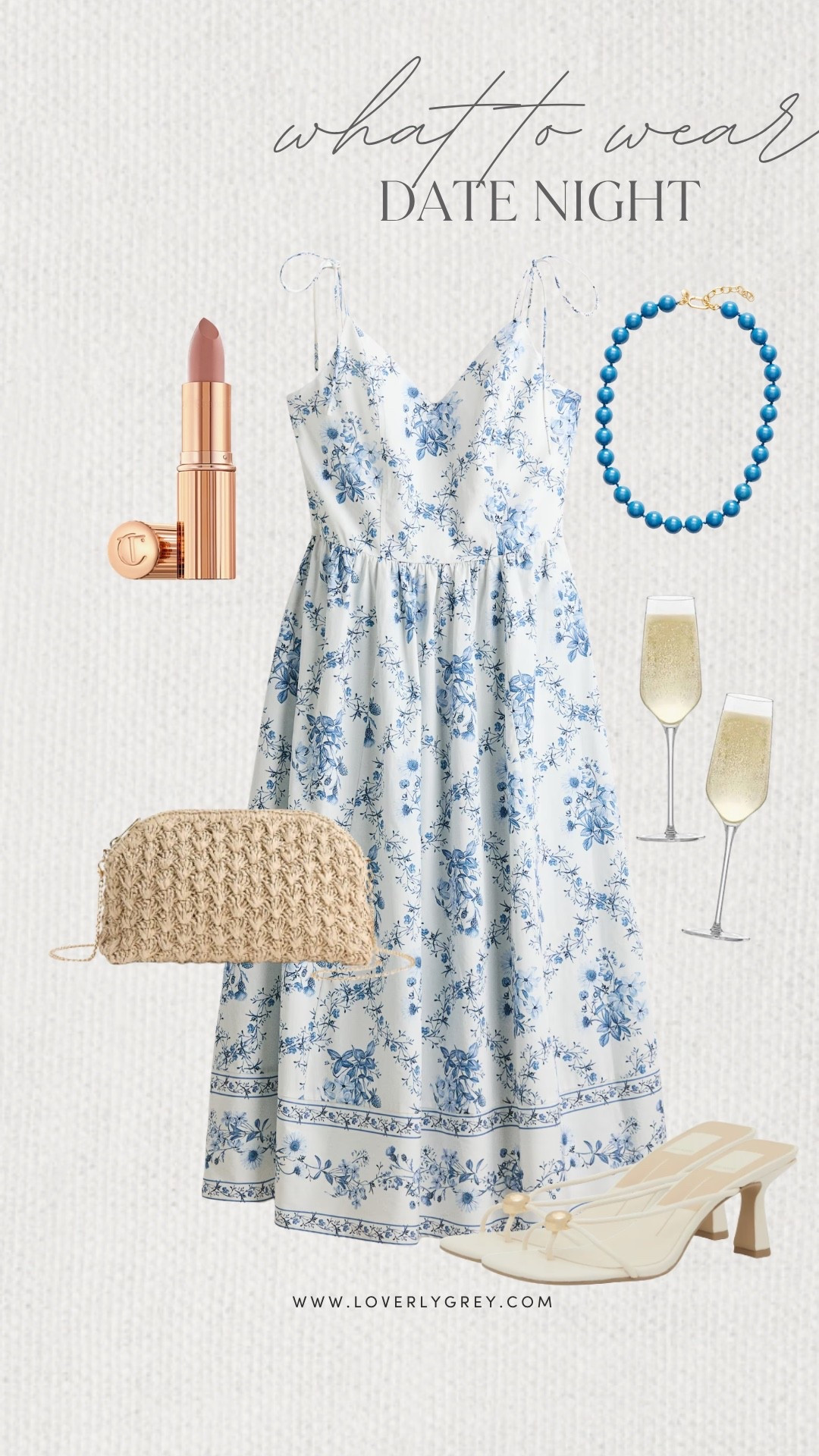 Loverly Grey, what to wear for date night! This blue floral dress is such a pretty option for a night out! Pair it with a statement necklace, a woven clutch, and neutral heels to finish the look! Loverly Grey, what to wear, date night

#LTKSeasonal #LTKgrwm #LTKootd
