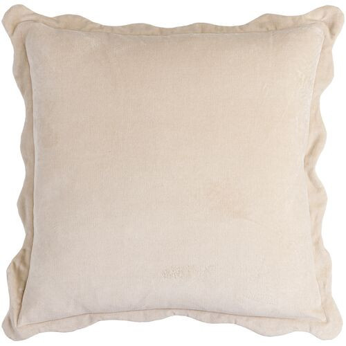 Elfie Scallop Trim Velvet Pillow | Cushion, Bolster - Ivory | One Kings Lane