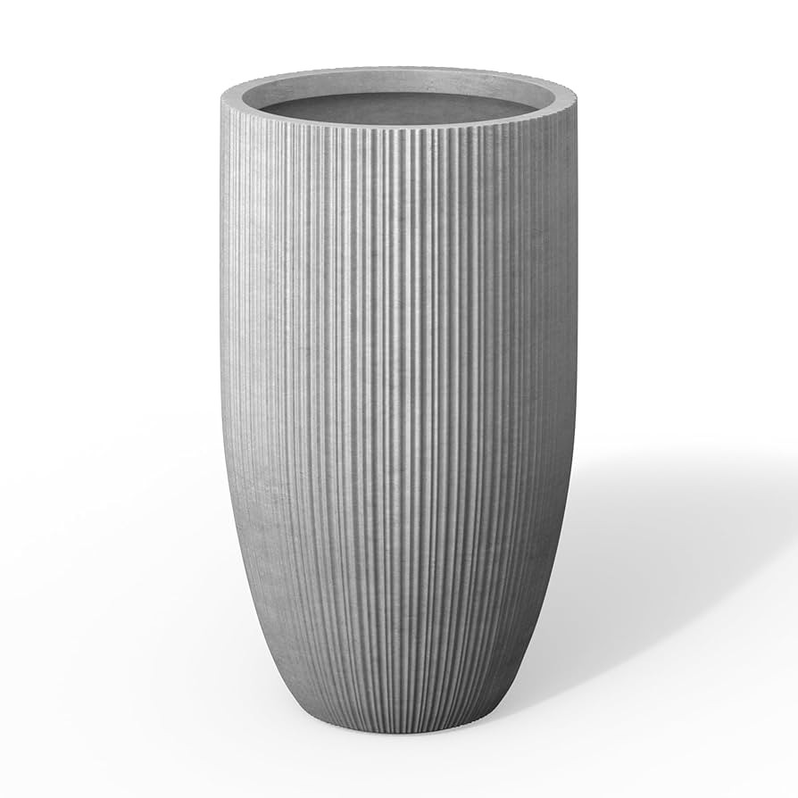 Kante 24 Inch Tall Round Concrete Planter, Large Plant Pots with Drainage Hole for Indoor Outdoor... | Amazon (US)