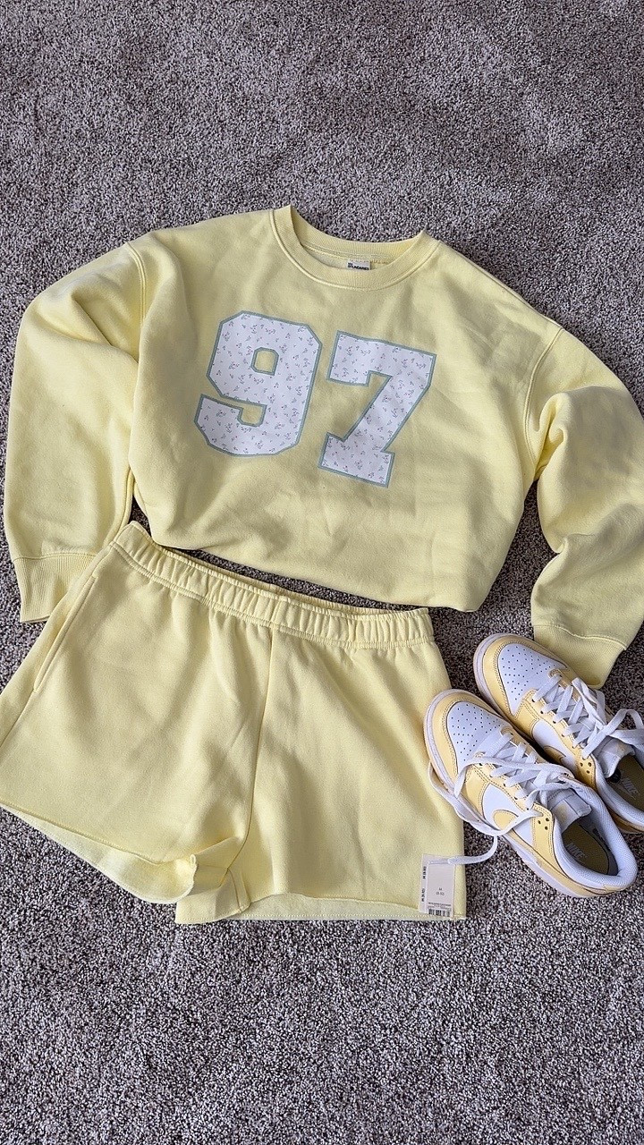 Love this yellow set from Walmart!!  So comfy and cute! I got a large in the sweatshirt and medium in the shorts 💛#walmart #comfyfit #sweatshirt #butteryellow 

#LTKActive #LTKootd