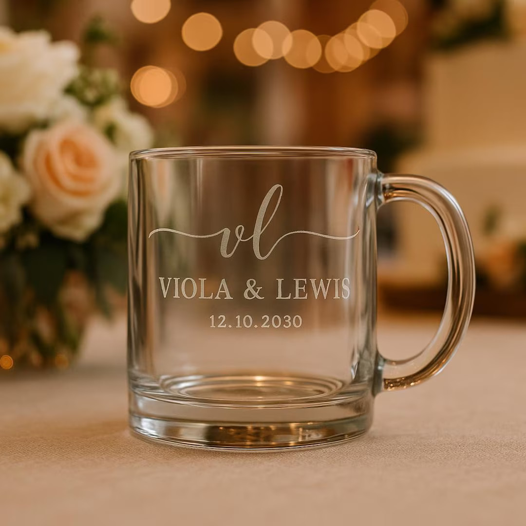Personalized Wedding Coffee & Tea Mug – Custom Engraved Glass, Couple Gift With Names or Monogr... | Etsy (US)