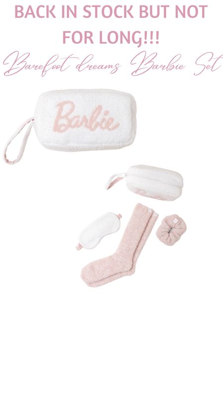 Nordstrom anniversary sale restock Barbie barefoot dreams travel pouch! Hurry bc it’s sure to sell out again! Barbie pink, Nsale, barefoot dreams, travel ouch, toiletries, cozy socks, sleep mask, travel set 

#LTKsalealert #LTKxNSale #LTKtravel