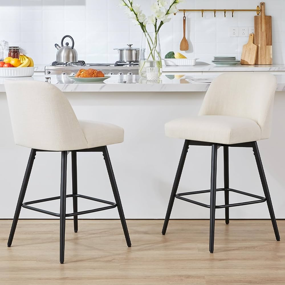 360°Swivel Counter Height Bar Stools Set of 2,Upholstered Morden Kitchen Barstools with High Bac... | Amazon (US)