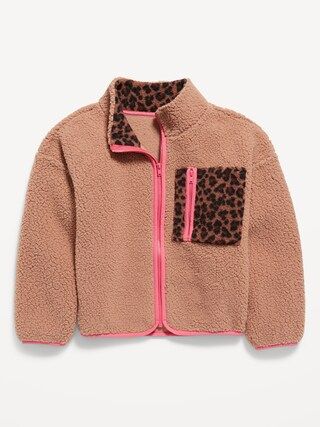 Cozy Sherpa Color-Block Zip-Front Jacket for Girls | Old Navy (US)