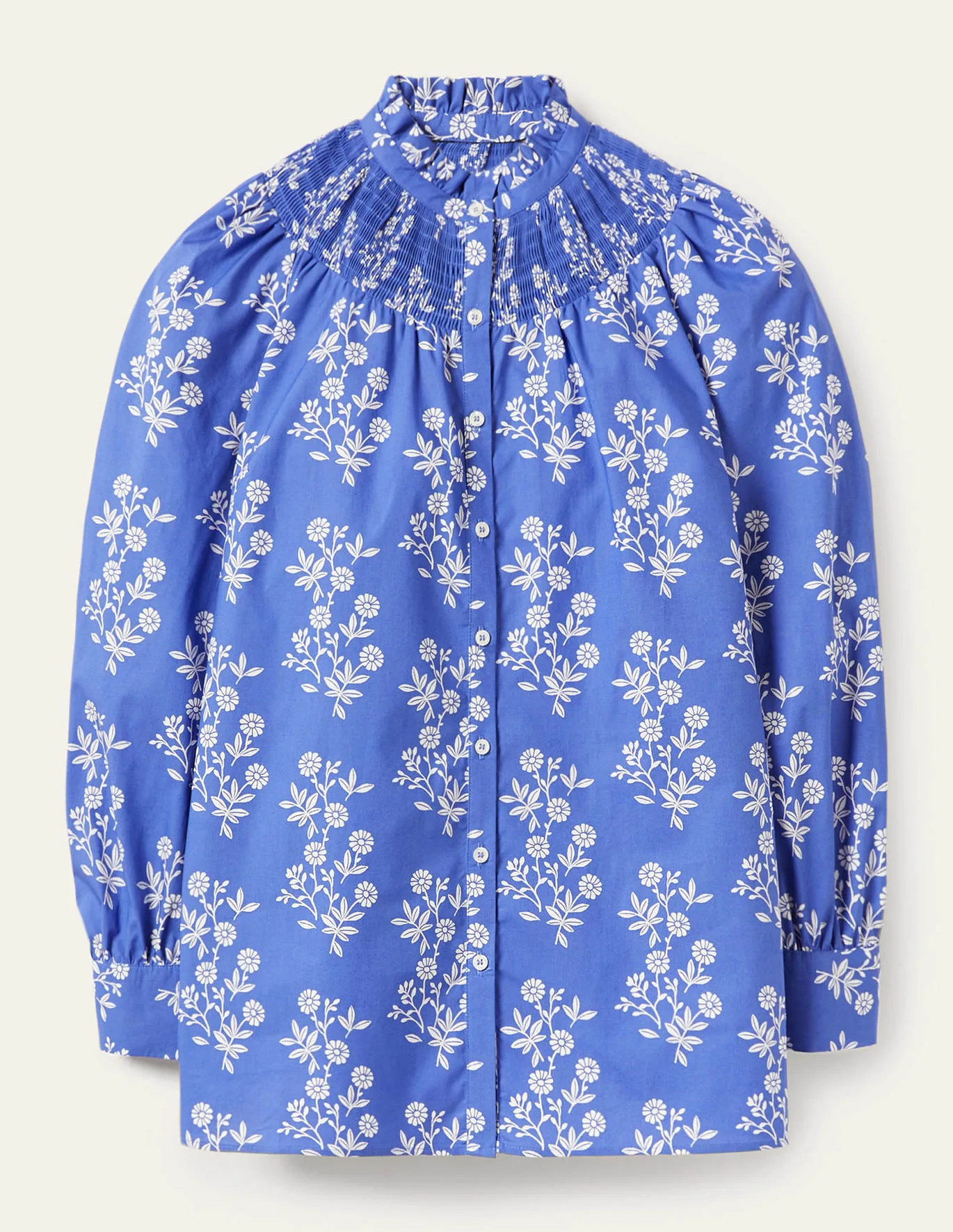 Smocked High Neck Shirt - Atlantic Ocean, Leafy Cluster | Boden (US)
