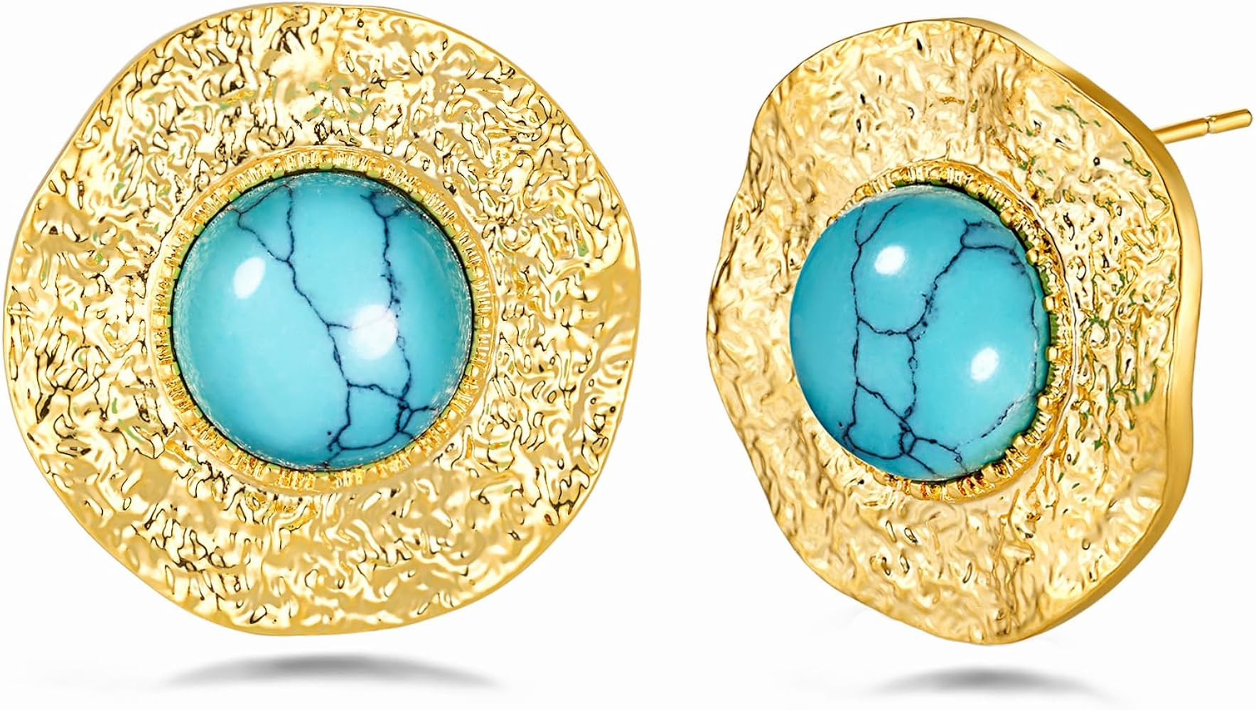 Gold Turquoise Round Button Hammered Daisy Sunflower Floral Chunky Statement Earrings for Women b... | Amazon (US)