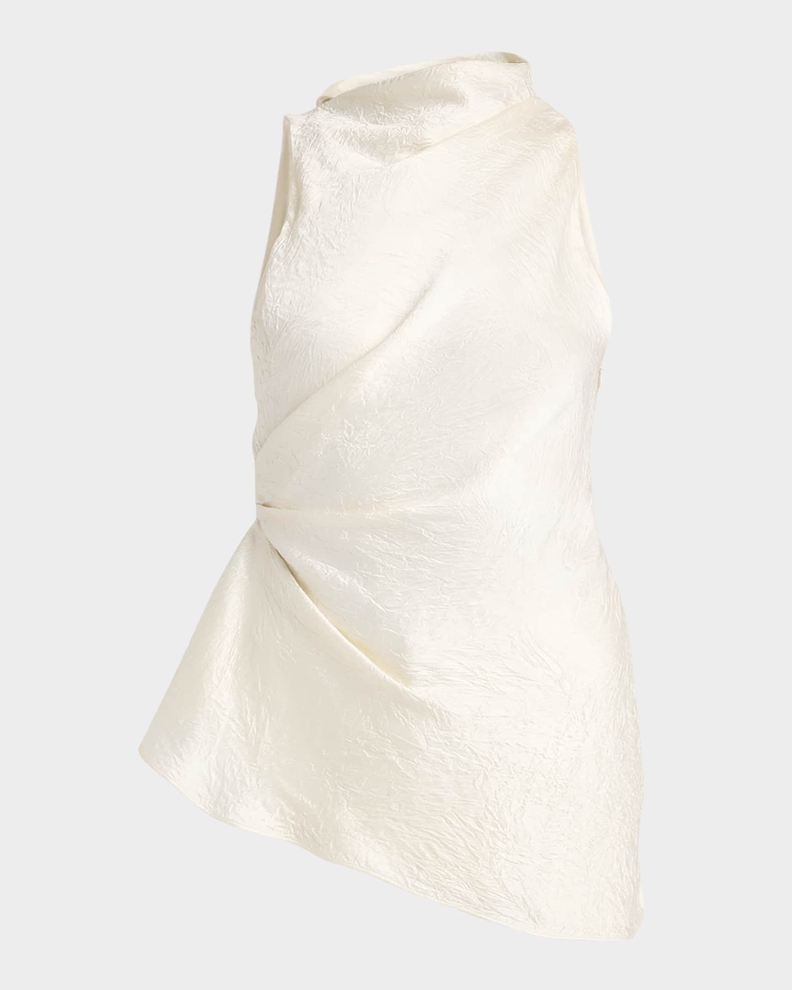 Asymmetric Ruched Smashed Satin Top | Neiman Marcus