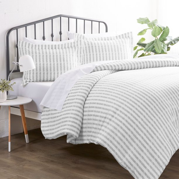 Gray 3 Piece Duvet Cover Set Puffed Rugged Stripes Print, King/Cal King, by Noble Linens - Walmar... | Walmart (US)
