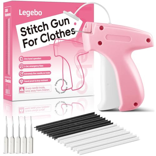 Legebo Stitch Gun for Clothes, Handheld Stitch Gun Quick Clothing Fixer, Portable Tagging Gun for Home & Retail Use, Includes 6 Needles,1000 Black & 1000 White Fasteners (Pink,1pcs+2000tag) | Amazon (US)