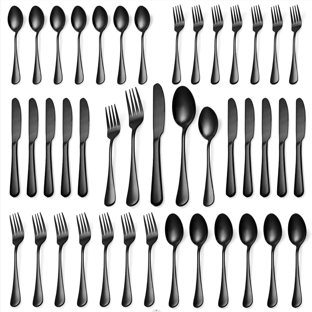 20 Pcs Black Silverware Set, Stainless Steel Flatware Set for 4, Food-Grade Mirror Polished Table... | Amazon (US)