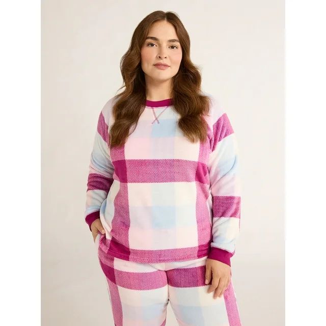 Joyspun Women's and Women’s Plus Plush Sleep Top with Long Sleeves, Sizes XS-3X | Walmart (US)