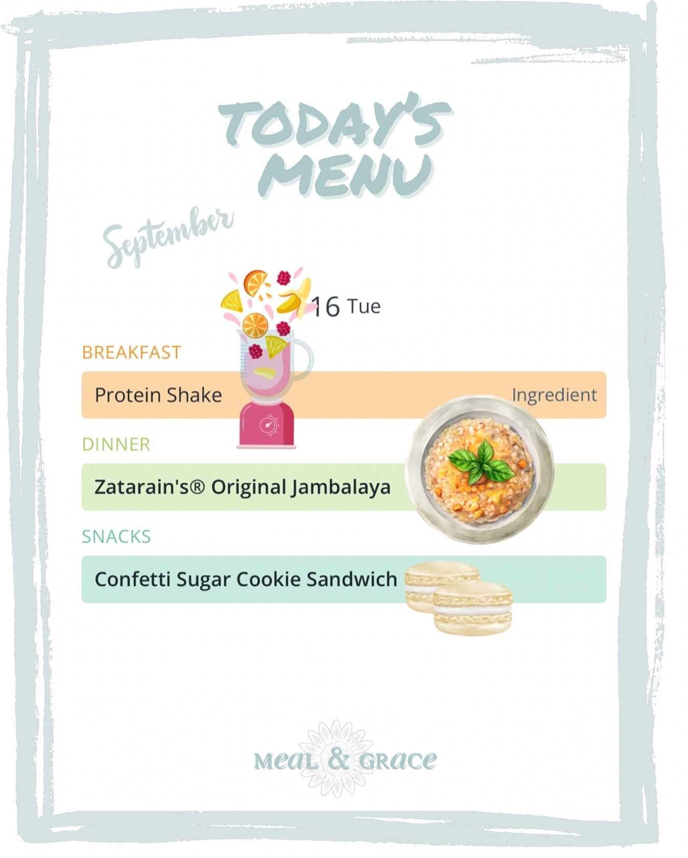Tuesday, September 16th, 2025

The day will begin with something quick and light, a protein shake swirling with fruit and ice, more fuel than feast. But dinner will be where the story lingers. A friend is coming over, and I will stir a pot of jambalaya, letting the spices fill the kitchen with warmth before the first bite is ever taken.

There is something about feeding a friend that feels both ordinary and extraordinary. The rice will soften, the sausage will sizzle, and conversation will rise and fall like the rhythm of the simmering pot. By the time confetti sugar cookie sandwiches appear, it will not matter if the meal was simple. What will matter is the table we shared.

And I cannot help but think, maybe friendship is a lot like jambalaya. A mix of what we have, a little messy, a little spicy, but somehow it comes together into something deeply satisfying.

What’s on your menu? 

Gracefully yours,
🫶🏻 Jeanie Jo

#plantoeat #mealandgrace #dinnerinspo #whatsonthemenu #brunchideas #homecooking #foodgram #foodblogger