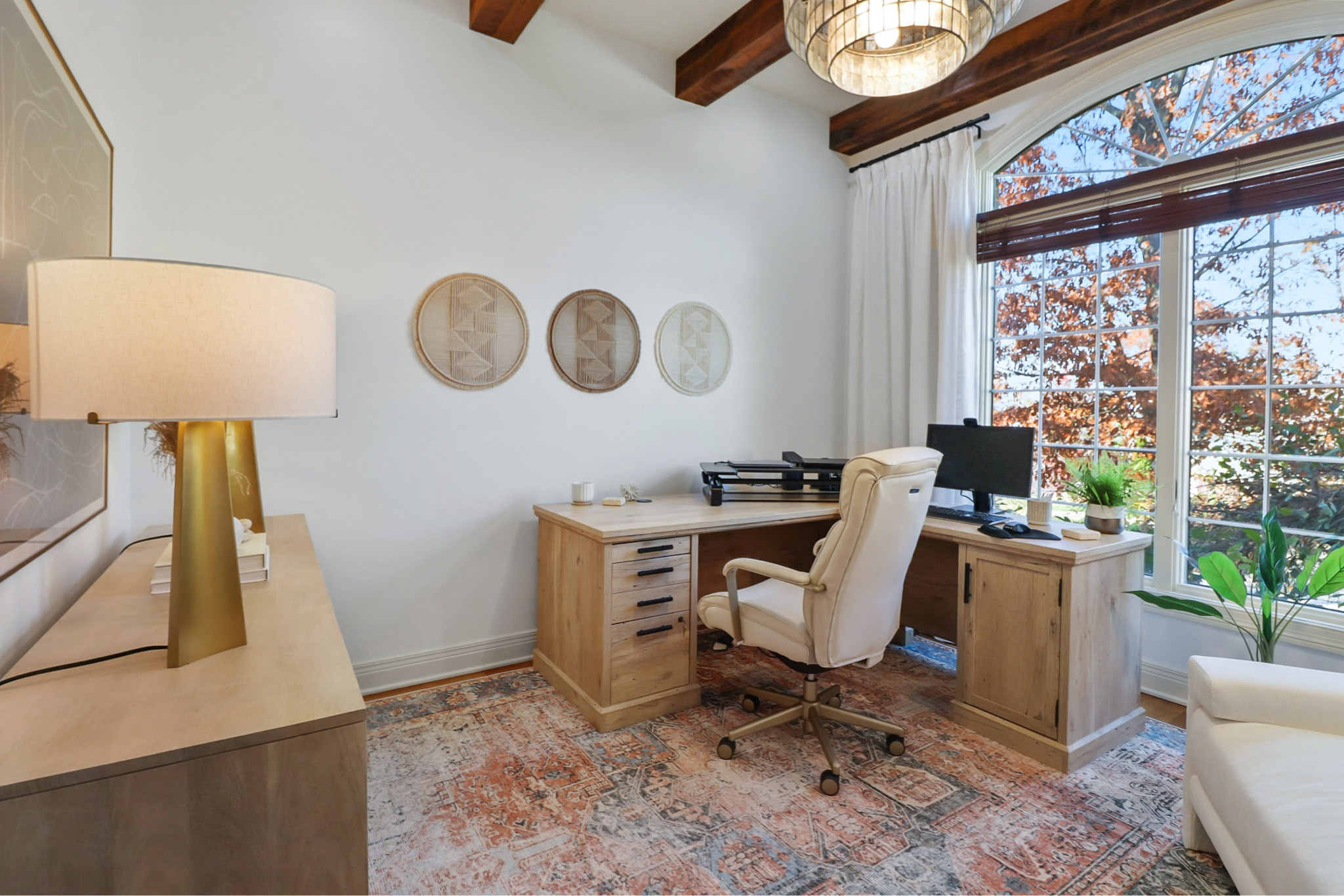 office, rug, corner desk, office chair, wall art, chandelier, side table, table lamp, book, table decor, curtains

#LTKhome #LTKstyletip