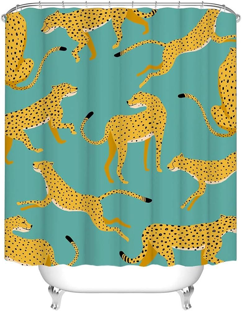 RyounoArt Jungle Animal Shower Curtain Fabric Bright Yellow Jaguar Leopard Bath Curtain Wildlife ... | Amazon (US)