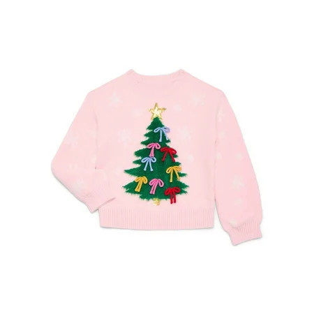 Holiday Time Girls 3D Christmas Tree Sweater with Long Sleeves Sizes 4-18 & Plus | Walmart (US)