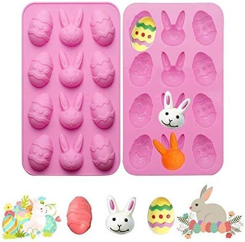 2 Pack Easter Egg and Bunny Silicone Molds Tray for Chocolate Candy Gummy Ice Cube Jello Jelly Ca... | Amazon (US)