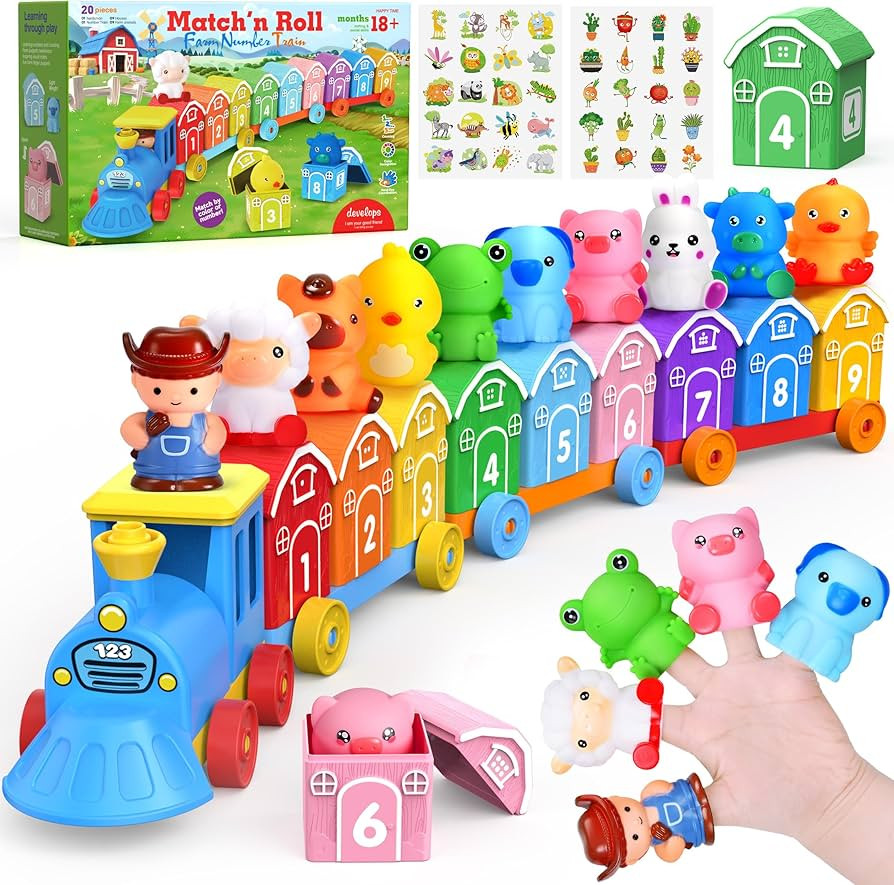 Montessori Toys for Toddlers 1 2 3 Years Old, Farm Animal Train Set with Counting Matching Sortin... | Amazon (US)