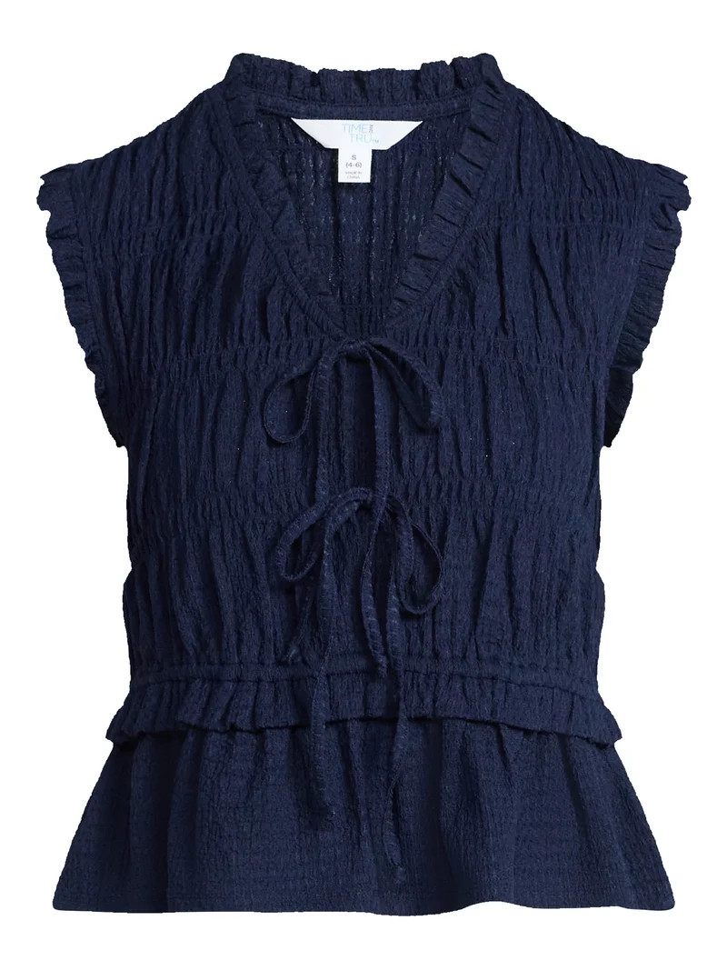 Time and Tru Women's Textured Tie Front Top, Sizes XS-XXXL | Walmart (US)