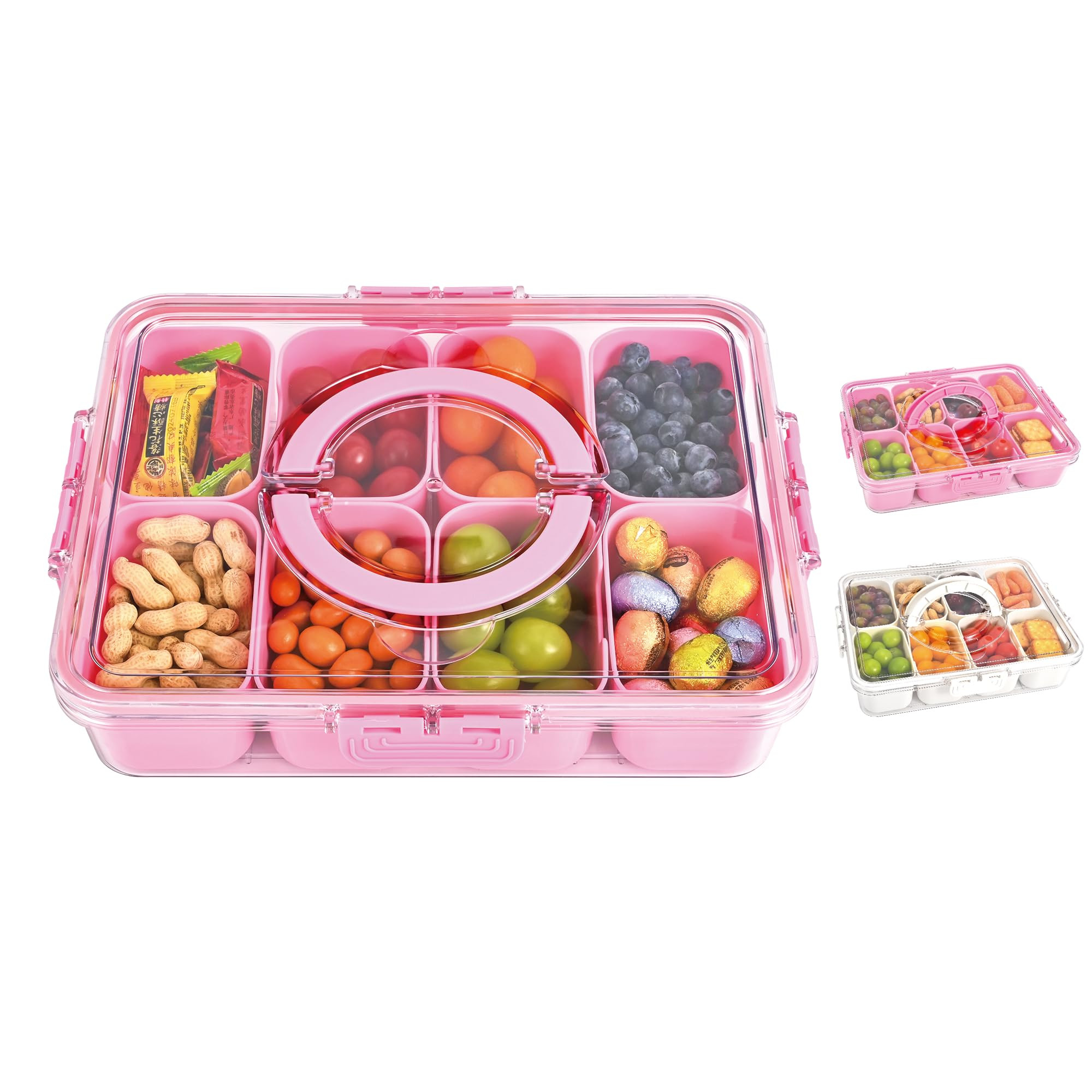 Snackle Box Container, 8 Compartment Divided Serving Tray with Lid and Handle, Snack Box Containe... | Amazon (US)