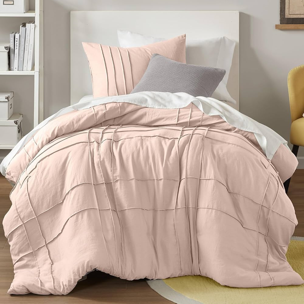 Comfort Spaces Blush Twin Size Duvet Cover Set - 2 Pieces Pintuck Pleated Duvet Cover Twin, All S... | Amazon (US)