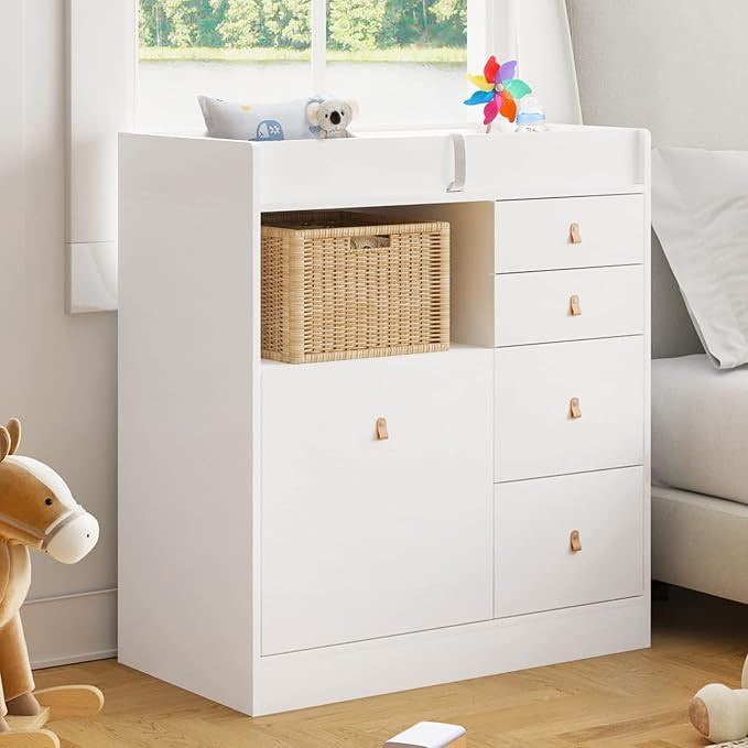 DAWNSPACES Baby Changing Table Dresser with 5 Drawers & Shelf, 2 in 1 Nursery Dresser Chest for I... | Amazon (US)