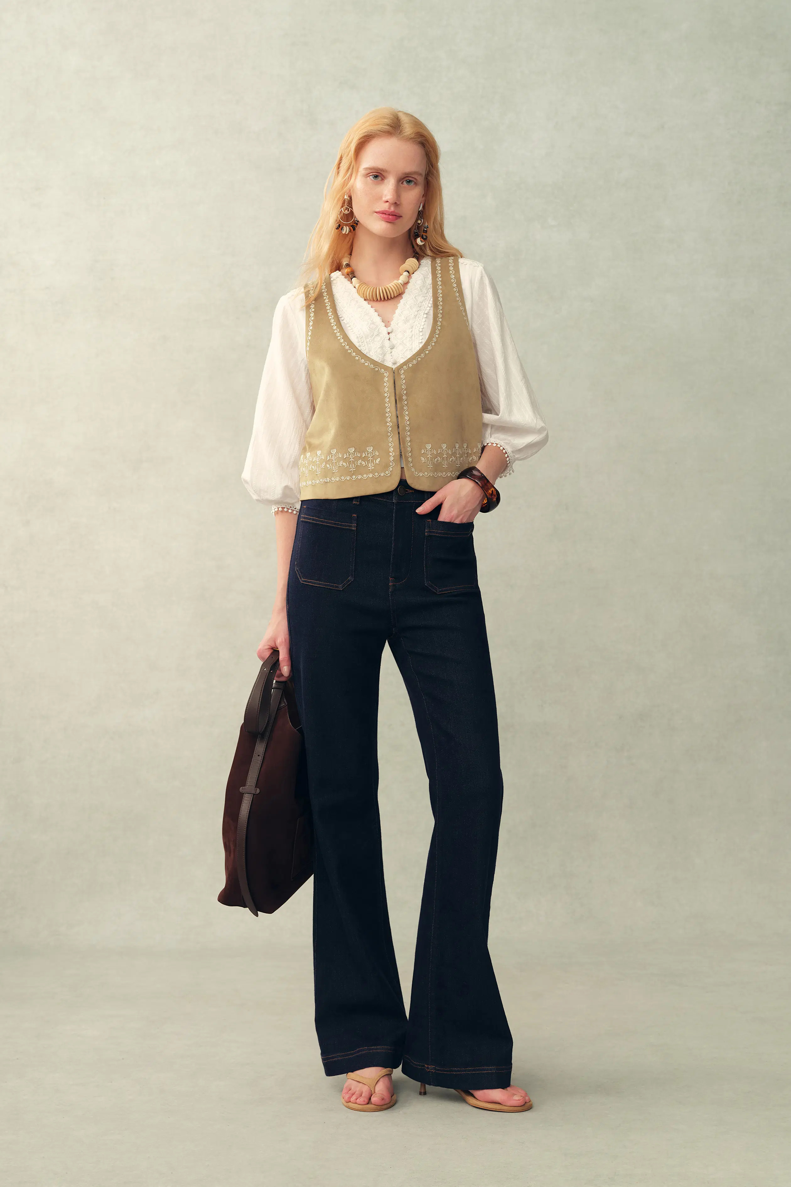 Vestsue Faux Embroidered Suede Sleeveless Vest Top | Fabrique