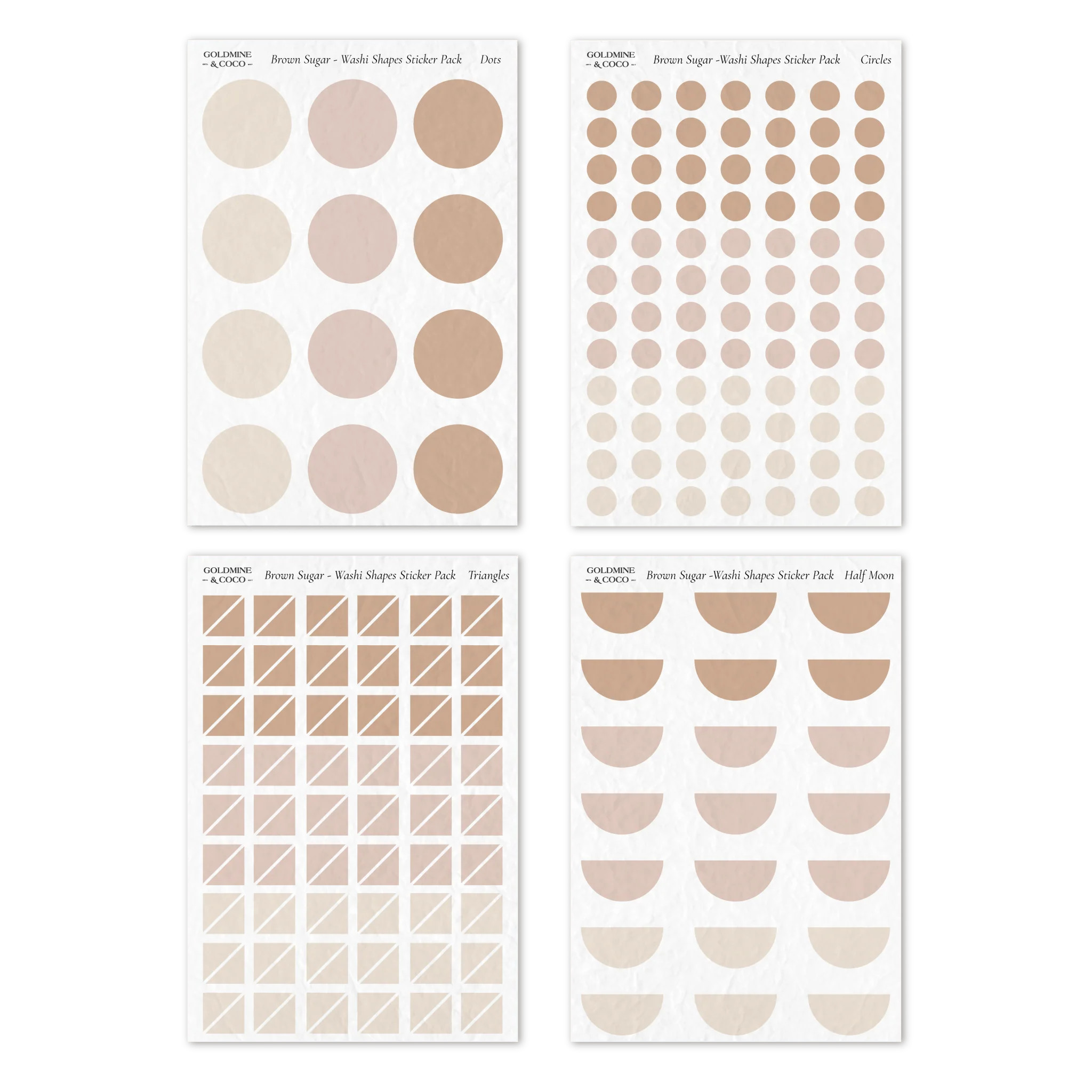 Brown Sugar Washi Shapes Pack | Goldmine & Coco