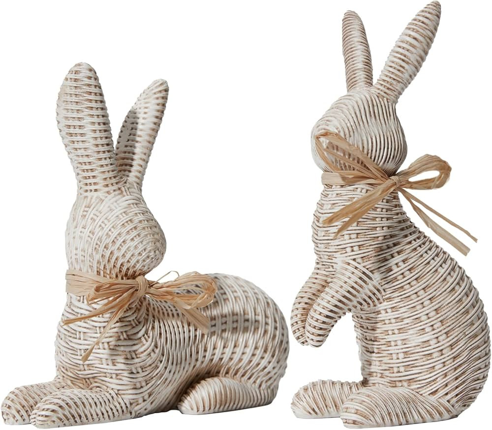 DN DECONATION Easter Decorations Bunny Figurines Set, Rattan Effect Resin Beige Bunnies Standing ... | Amazon (CA)