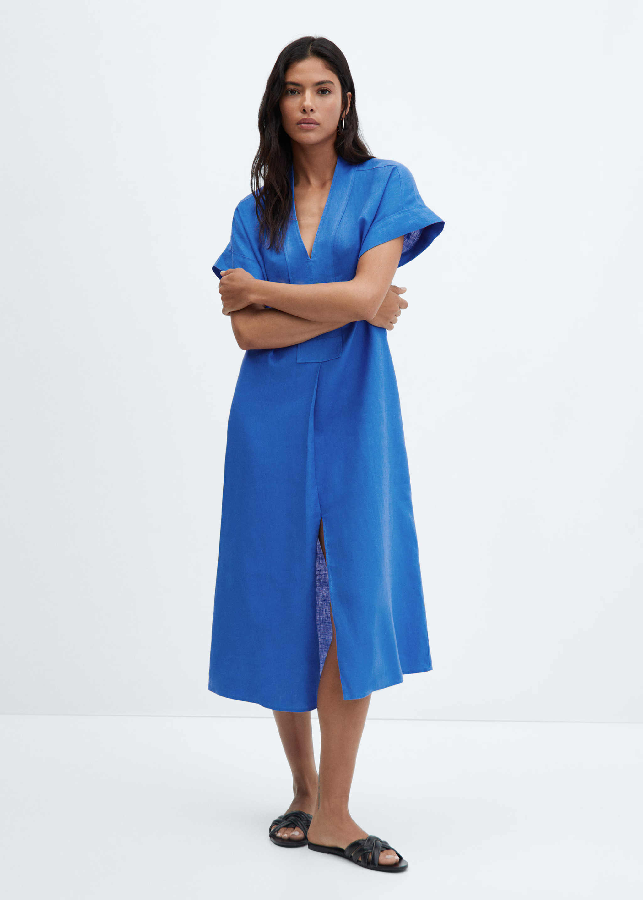 Linen-blend shirt dress | MANGO (US)