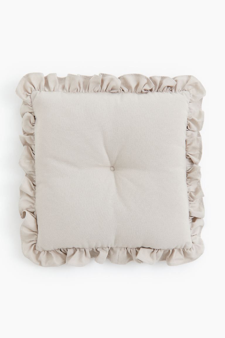 Ruffle-trimmed Cotton Seat Cushion - Light taupe - Home All | H&M US | H&M (US + CA)