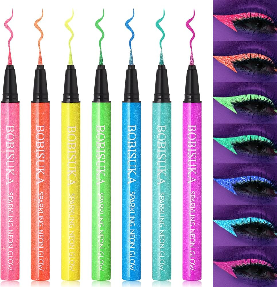 BOBISUKA 7 Colors Neon Eye Liner: UV Glitter Liquid Eyeliner Pencil - Colorful Waterproof Eyeshad... | Amazon (US)