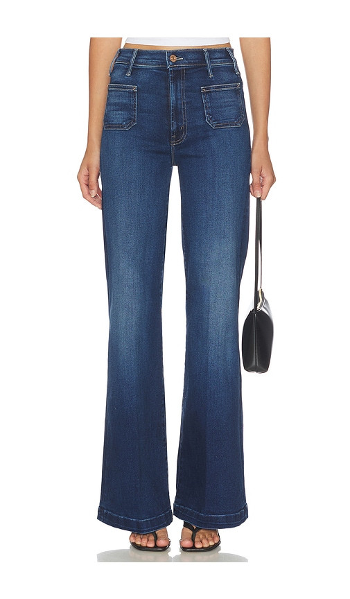 MOTHER Lil Petite Hustler Roller Patch Pocket Sneak Jeans in Blue. - size 31P | Revolve Clothing (Global)