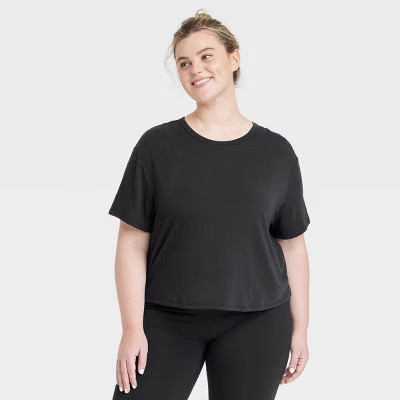 Women's Crewneck Short Sleeve T-Shirt - All In Motion™ Black XXL: Recycled Polyester, Moisture Wicking, Quick Drying, Loose Fit | Target