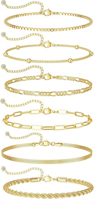 DEARMAY Gold Bracelets for Women Waterproof, 14K Gold Plated Jewelry Sets Trendy Thin Dainty Stac... | Amazon (US)