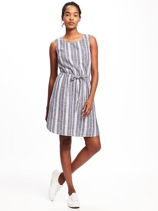 Linen-Blend Tie-Waist Dress for Women | Old Navy US