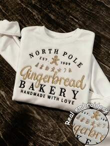 Women's Oversized Crew Neck Long Sleeve Casual Sweatshirt With Embroidered "Christmas GINGERBREAD... | SHEIN