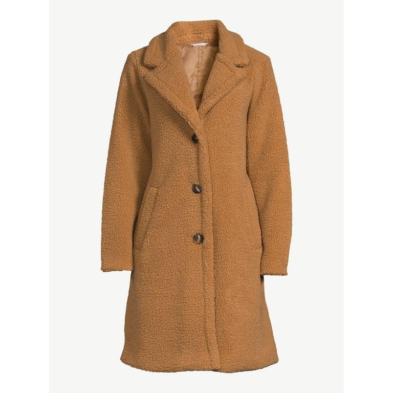 Time and Tru Women's Notch Collar Faux Sherpa Coat, Sizes XS-3X | Walmart (US)