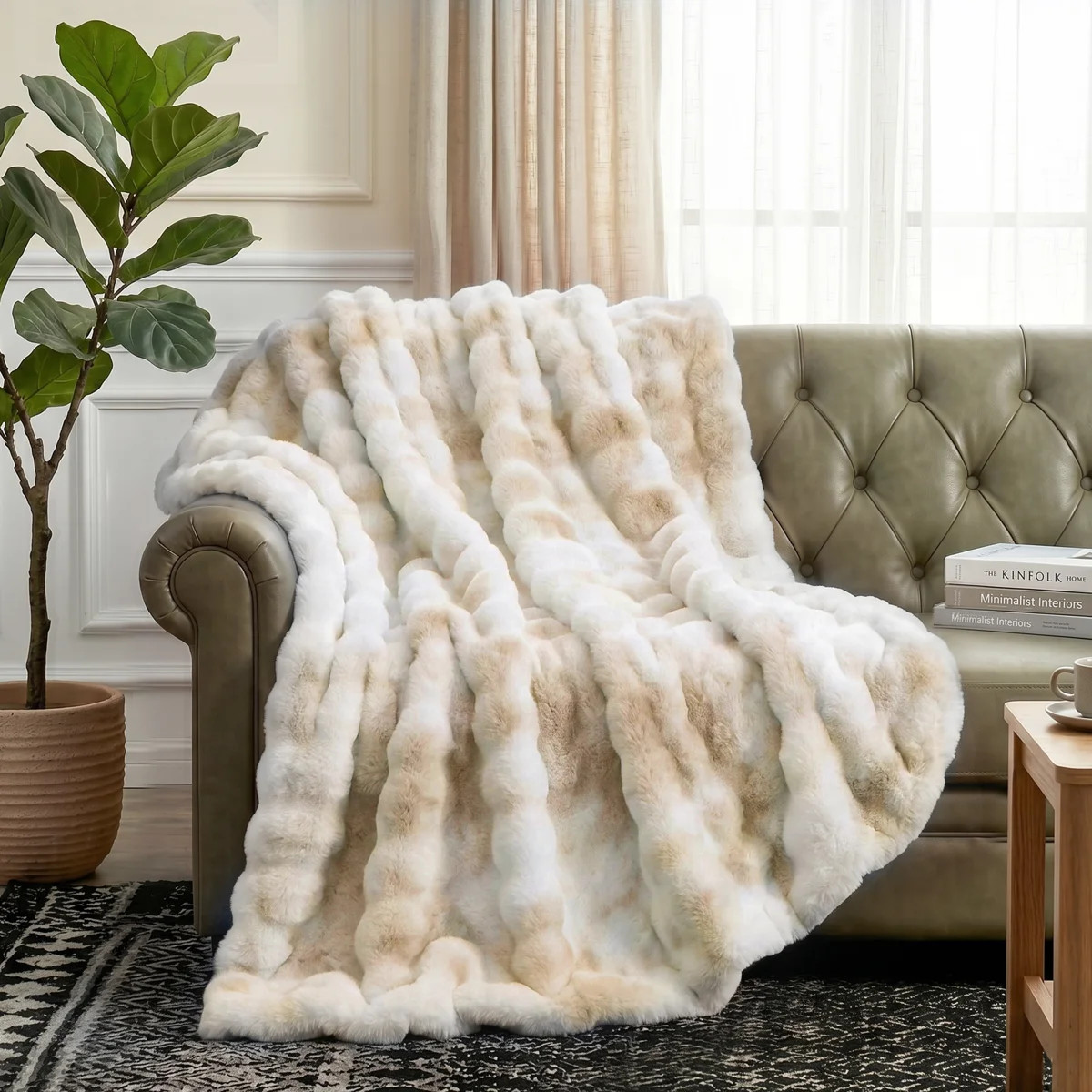 Haalan Cozy Faux Rabbit Fur Soft Reversible Throw Blanket | Wayfair North America