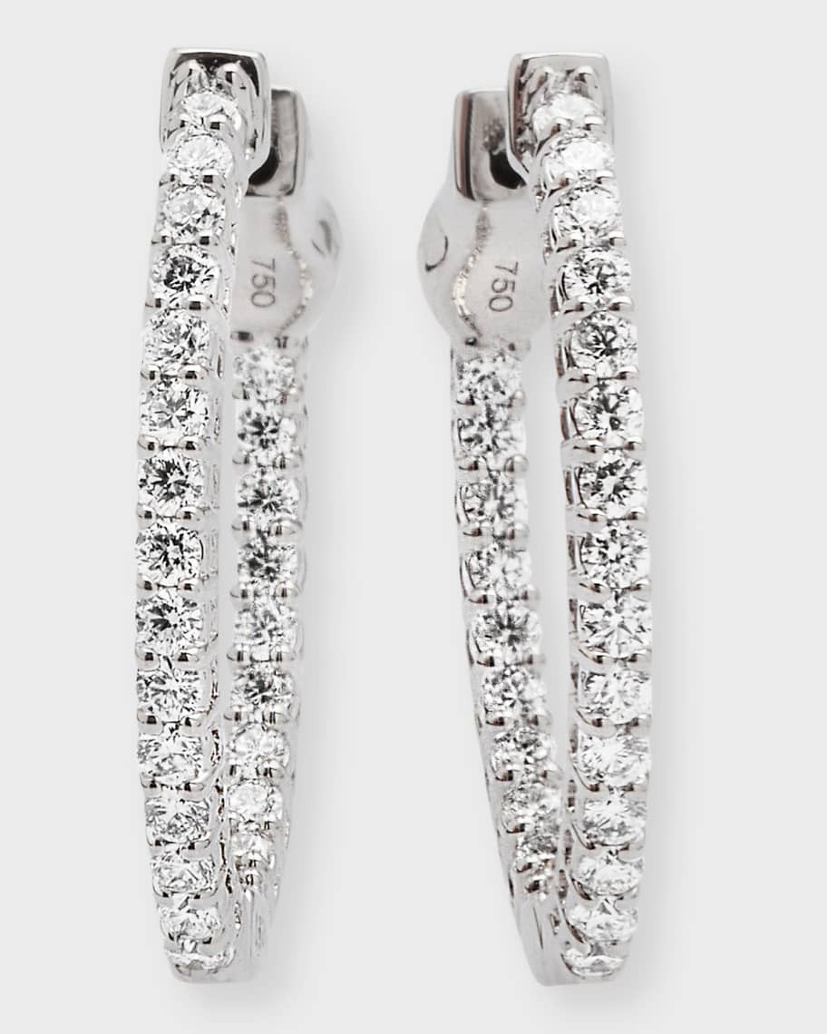 Neiman Marcus Diamonds 18K White Gold Diamond Hoop Earrings, 0.75tcw, 0.75"L | Neiman Marcus