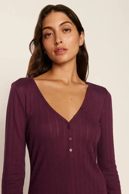 Pointelle V Neck Henley - Small | Eberjey