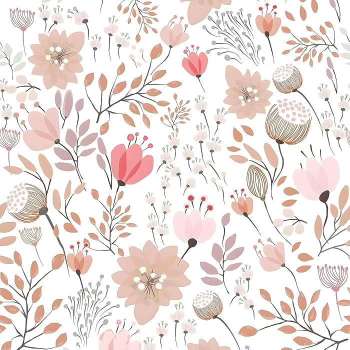 VEELIKE Soft Pink Floral Peel and Stick Wallpaper Boho Pink Floral Wallpaper for Girls Bedroom Nu... | Amazon (US)
