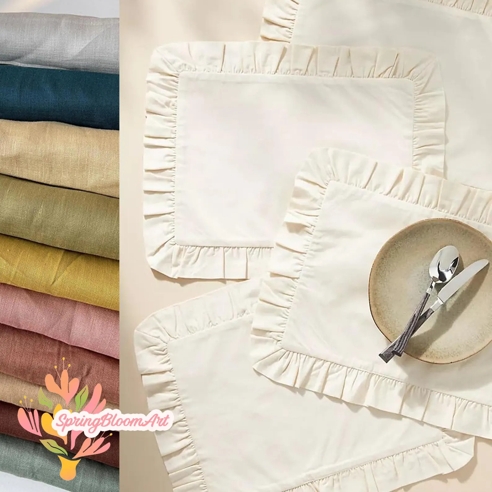 Ruffled Linen Napkin: Soft Natural Fabric, Rustic Table Decor - Etsy | Etsy (US)