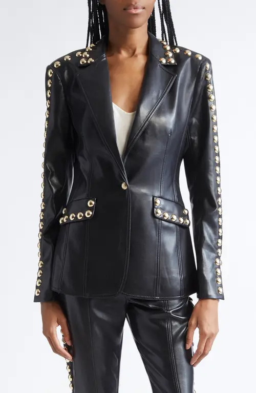 Cinq à Sept Milly Stud Detail Faux Leather Jacket in Black/gold at Nordstrom, Size 12 | Nordstrom