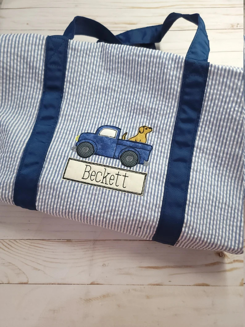 Seersucker Duffel Bag, Personalized Seersucker Duffel Bag, Child Size Luggage, Children's Overnig... | Etsy (US)