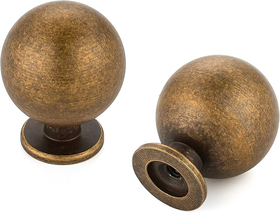 12 Pack Antique Brass Cabinet Knobs, Round Ball Drawer Knobs for Cabinets and Dressers, 1" Diamet... | Amazon (US)