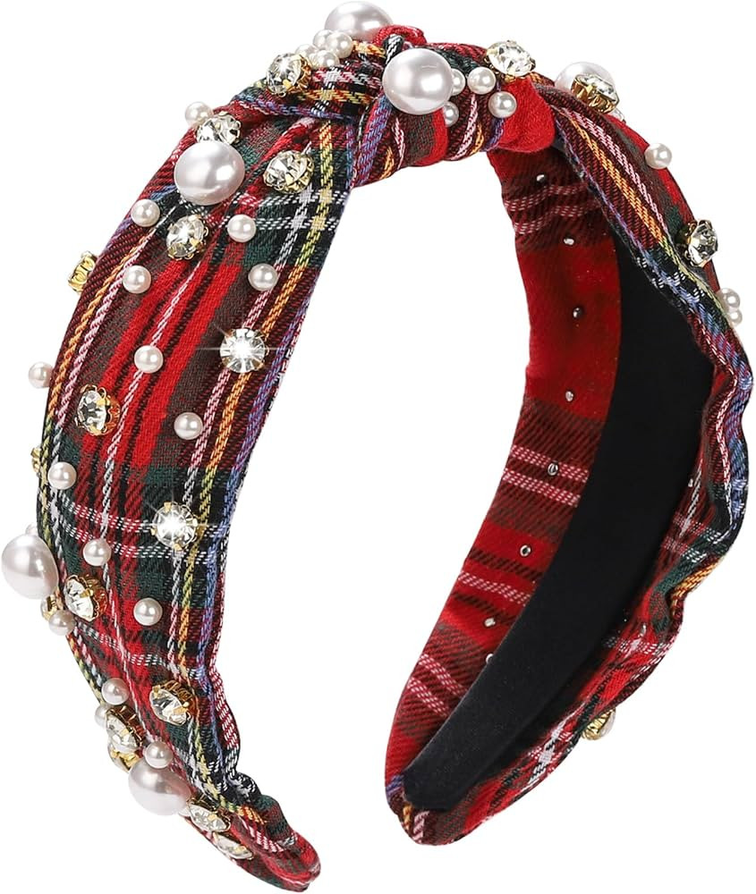 WantGor Pearl Knotted Headband, Women Rhinestone Embellished Hairband Elegant Wide Top Knot Bride... | Amazon (US)