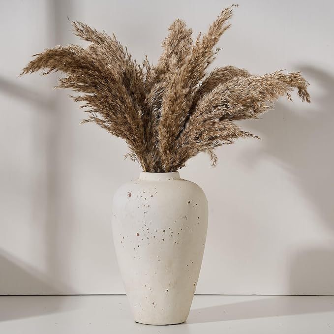 Ceramic Rustic Farmhouse Flower Large Vase, 9.4 Inch Decorative White Boho Vase, Pottery Decorati... | Amazon (US)