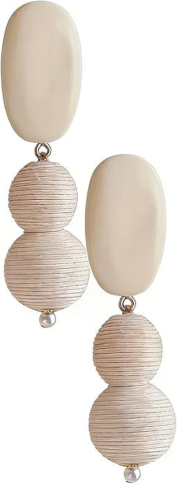 Boho Raffia Ball Dangle Drop Earring for Women Wooden Raffia Earring Cute Summer Beach Vacation E... | Amazon (US)